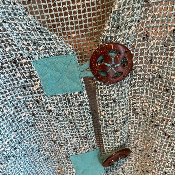 Kaktus Turqouise Open Weave Boxy Asymmetrical cardigan artsy lagenlook M - Picture 2 of 8